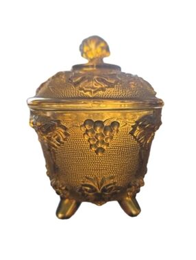 Amberina Carnival Glass Candy Dish & Lid Grapes by Jeanette Amber Glass Vintage